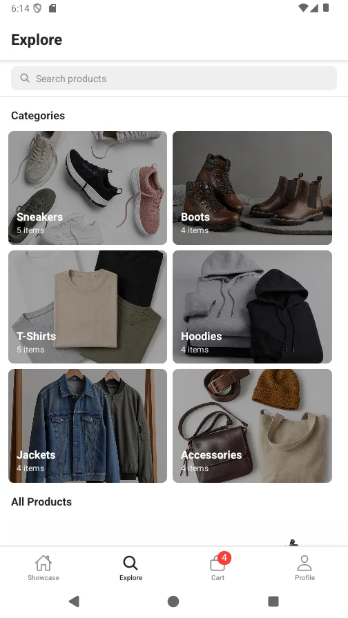 Showcase explore categories